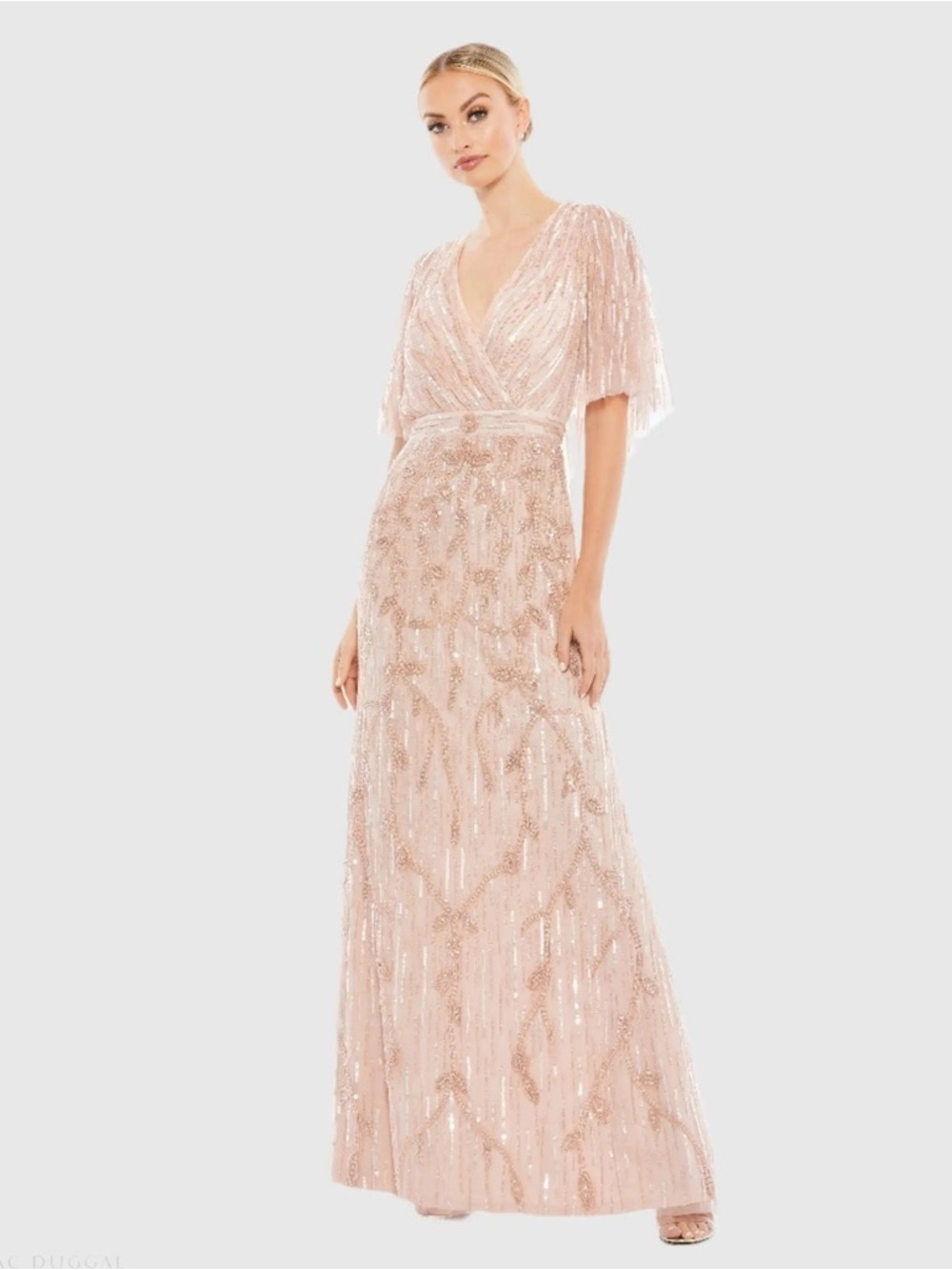 Mac Duggal 9064 Pink Embellished Cap Sleeve Faux Wrap Trumpet Gown Size 10 NWT
